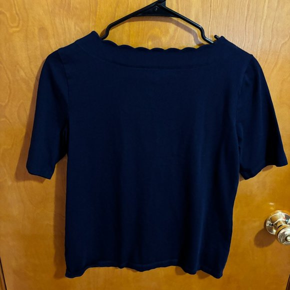 Talbots Navy Scalloped Neck Top Tee‎ - Picture 8 of 12